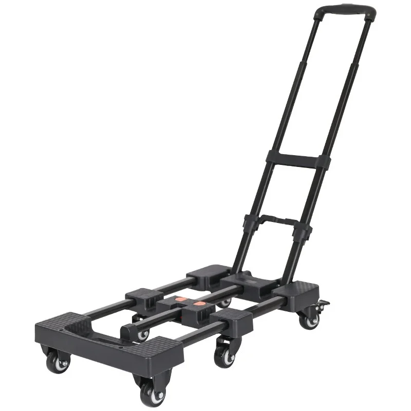 Braked Folding Hand Trolley Portable Pull Cart Household Outdoor Six Wheel Heavy Duty Labor Saving Cargo Transport Trailer Tool