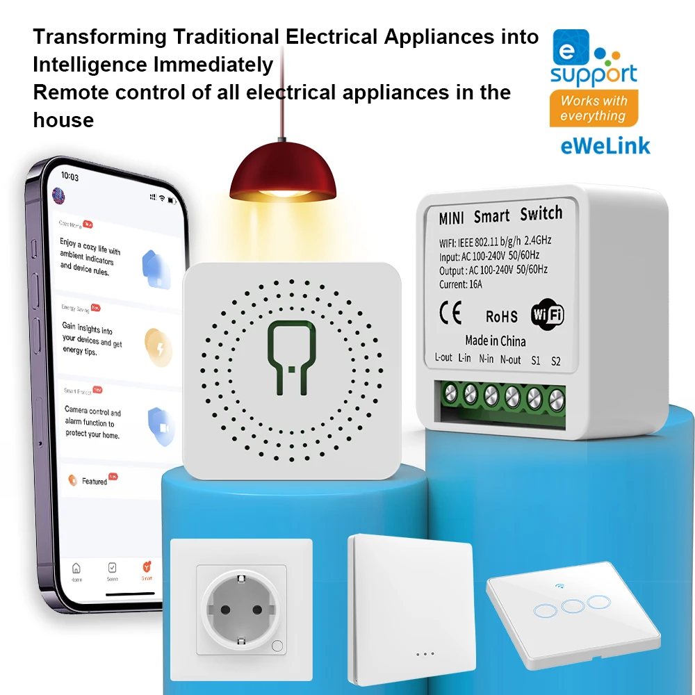 eWeLink WiFi Smart Switch, Remote Control, Voice Control, Works with Alexa & Google Assistant, Timer Countdown,Easy Installation