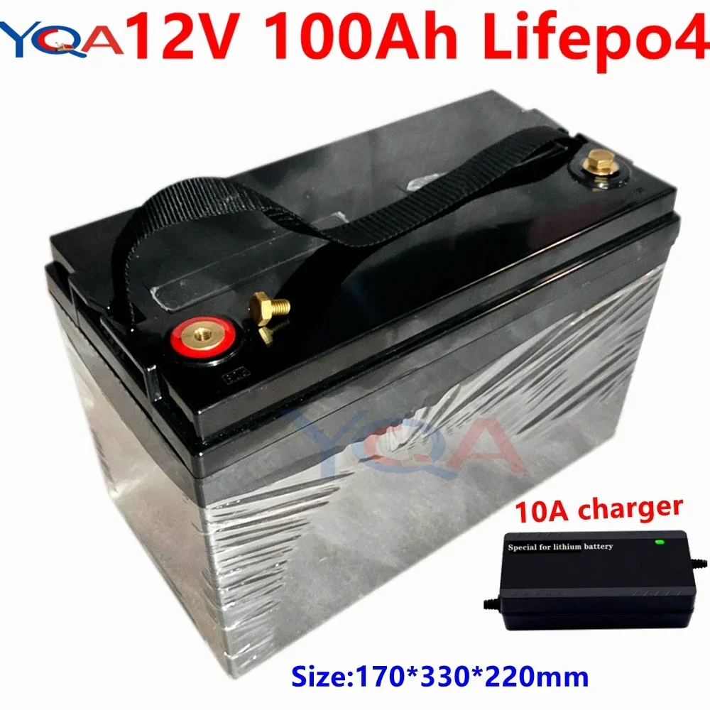 12V 100AH Lifepo4 batterie waterproof With BMS for Golf Carts campers power supply EV Solar Storage motorhomes + 10A charger