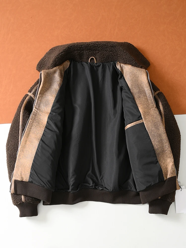 

Men's Loose Casual Lapel Jaet Faionable Urban Sle Thiened Stand Fit Autumn Winter Coat Fake Lamb Velvet Collar