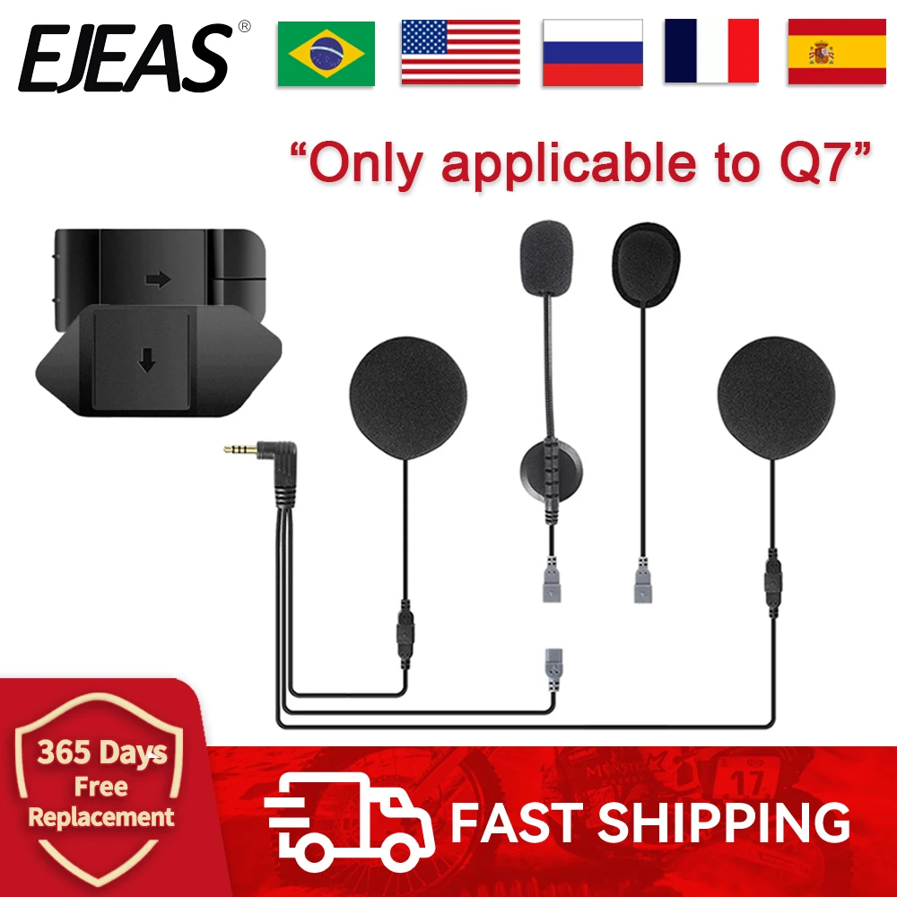 EJEAS Q7 2 In1 Earphone 3.5mm Bluetooth Intercom Headset Mounting Clip Double-Sided Tape Base for Q7 Motorcycle Helmet Intercom