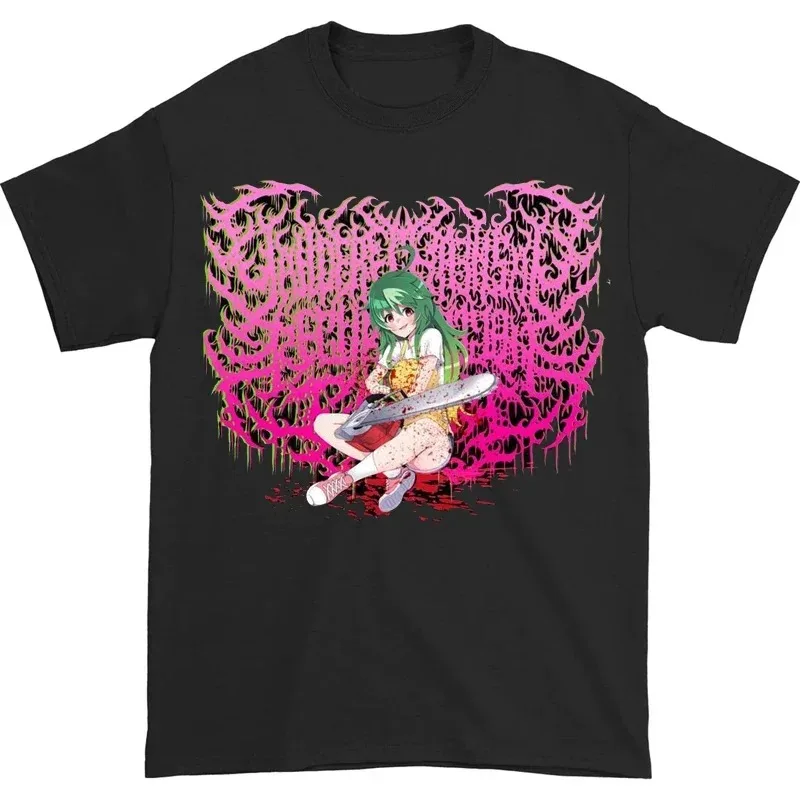Classic Yandere Chainsaw Factory Chainsaw Sauce Black Gold Dark Rock Anime Second Dimension Short Pure Cotton Crew Neck T-Shirts #3