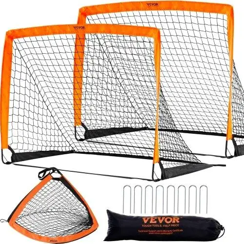 2 Pack Portable 4x3 ft Soccer Goals for Kids - Foldable Pop-Up for Indoor & Outdoor Training with Carry Bag