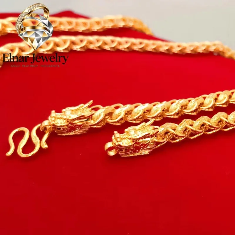 

Elnar Jewelry Luxury 24K 9999 Pure Gold real gold Wide 8MM 10MM 12MM faucet Thailand necklace domineering men's necklace