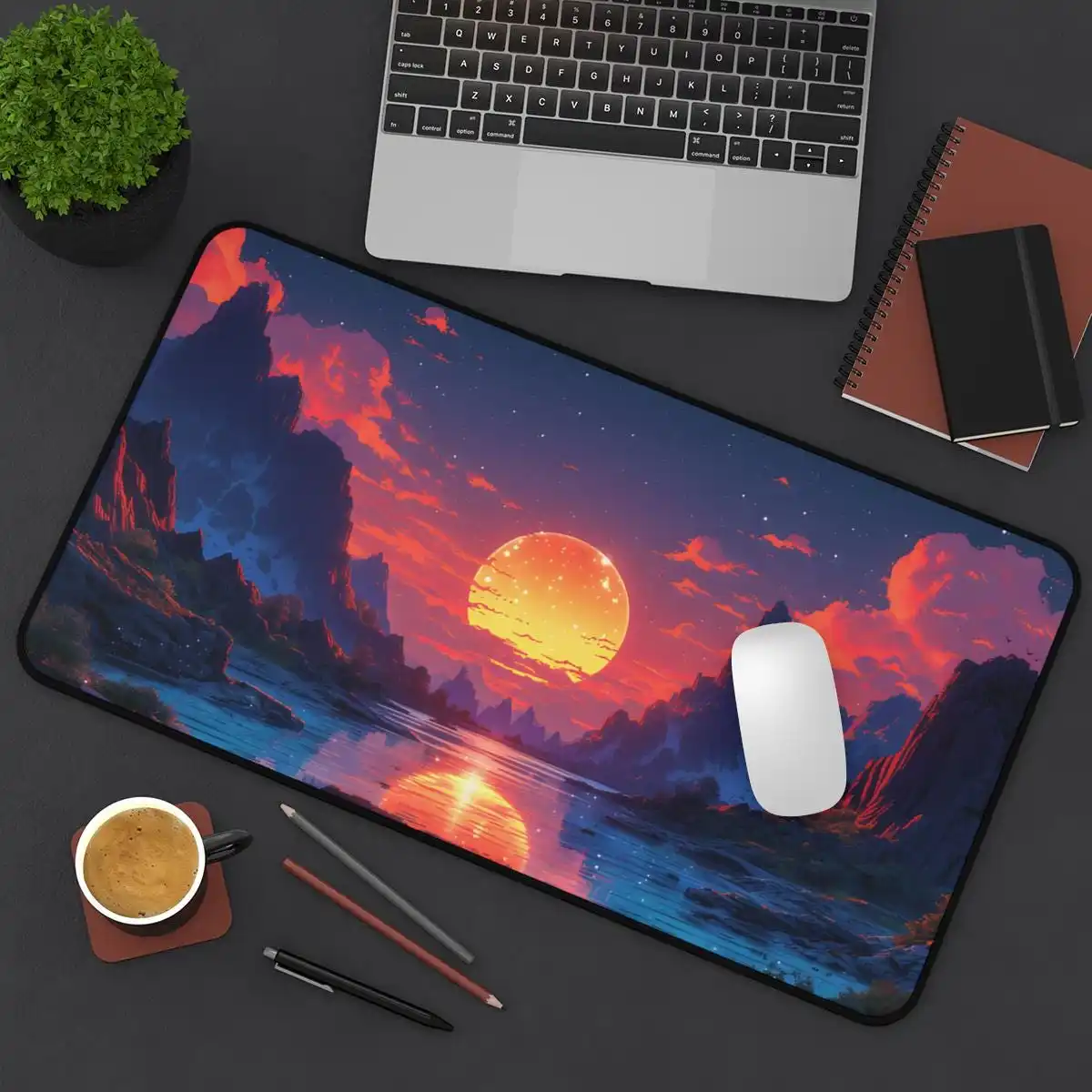 

Fantasy Landscape Anime Style Mouse Pad Mountain Game Mouse Pad Large Sunset Art Table Mat The Perfect Gift for Friends