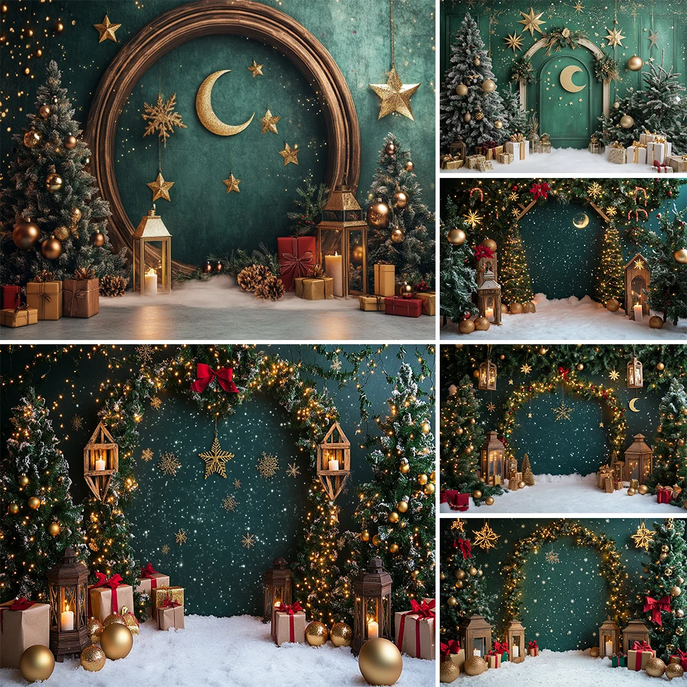 Arch Door Photography Backdrop New Year's Lantern Family Kid Birthday Xmas Tree Moon Snowflake Decor Photo Background