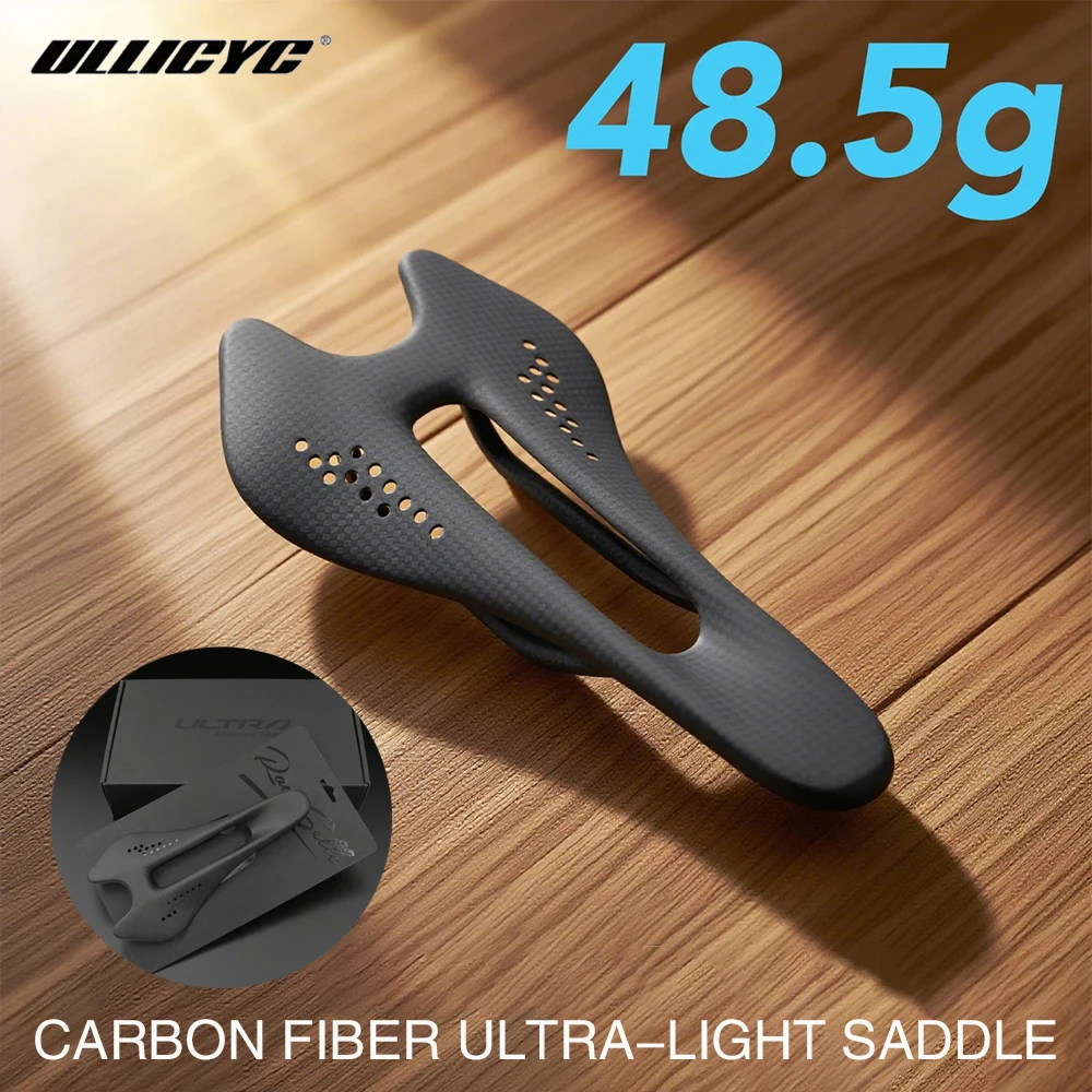 

ULLICYC Carbon Fiber Road Saddle Ultralight 48.5g 242*122mm Full Carbon Double-Track Hollow Breathable Bike Saddle Accessories