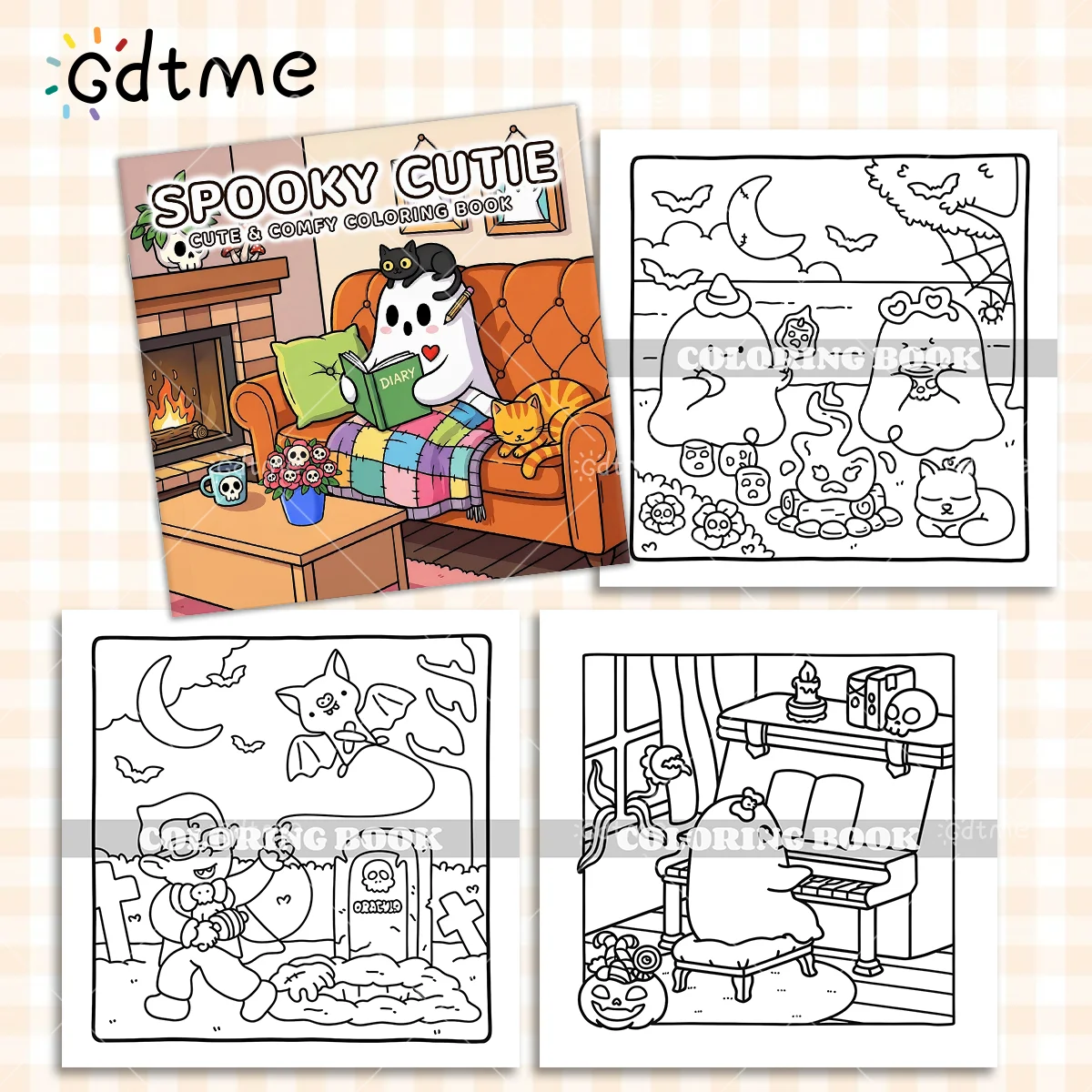 SPOOKY CUTIE كتاب تلوين لطيف ومريح للكبار 24 صفحة تخفيف التوتر قتل الوقت دهان داي رسم كتاب لعبة تعليمية للأطفال