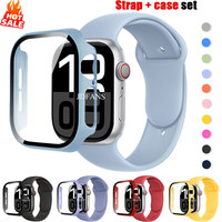 Glass+Case Strap For Apple Watch bands S10 42/46mm 44/40/45/41/38mm Silicone watch bands bracelet iWatch series 8 9 7 6 5 4 3 SE