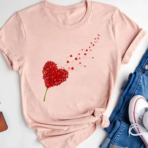 T -Shirt với trái tim tình yêu màu nước nữ, tay áo ngắn T -shirt, quần áo cơ bản, quần áo mùa hè, quần áo đồ họa, thời trang ngọt ngào 12 Bán hàng chính trái tim hàng đầu - №10