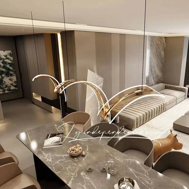 Modern Sales Department Sand Table Pendant Lamp Hotel Lobby Banquet Hall Villa Tea Room Acrylic Luminous Art Ribbon Pendant Lamp