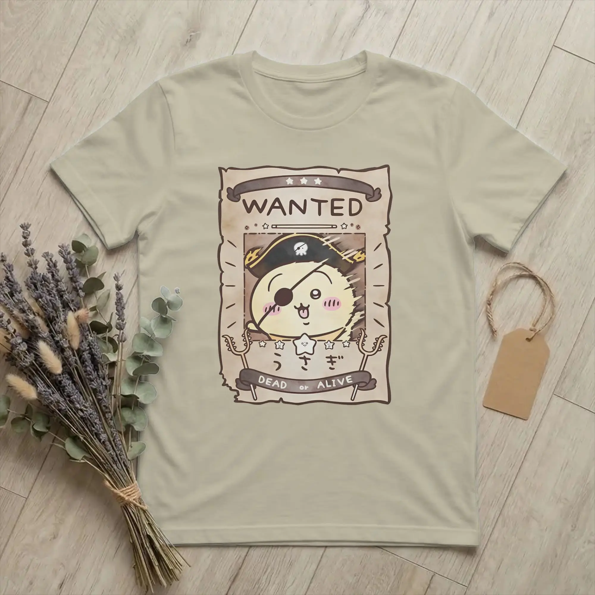 WANTED Usagi Chiikawas Cute Pirate T Shirt  100% Cotton Clothes Vintage Short Sleeve Round Collar Tee Shirt Adult T-Shirts