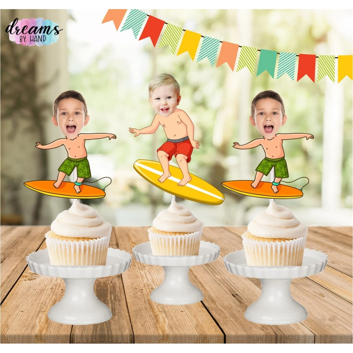 SURFER BOY Photo Cupcake Topper, surfing cupcake toppers, boys party cupcake toppers, photo face cutout, surfing party, beach pa