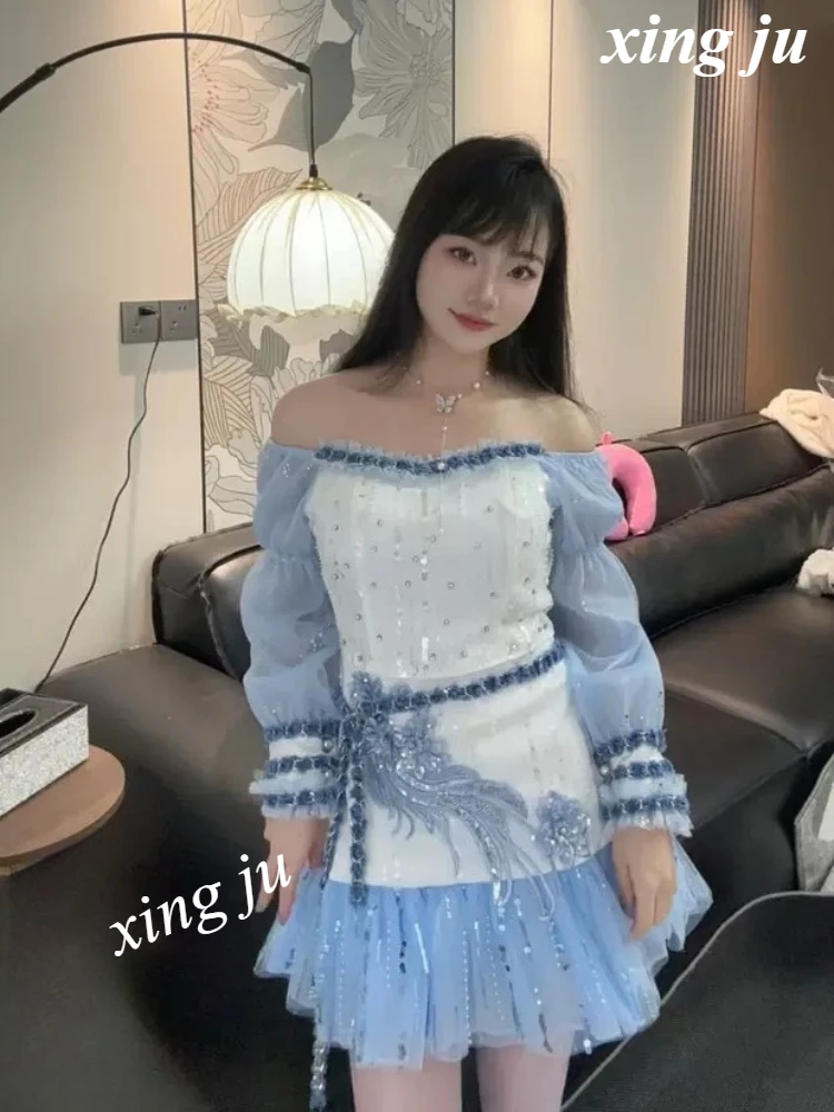 Cantor coreano sexy rendas retalhos sem alças vestido curto feminino grupo jazz dança traje kpop boate dj palco desempenho wear