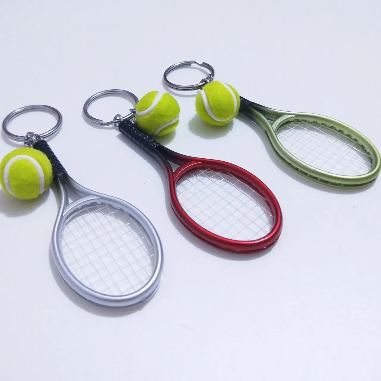 Promotion Gift 3D Mini Tennis Ball Racket Keychain Cute Simulation Keyring Bag Key Charms