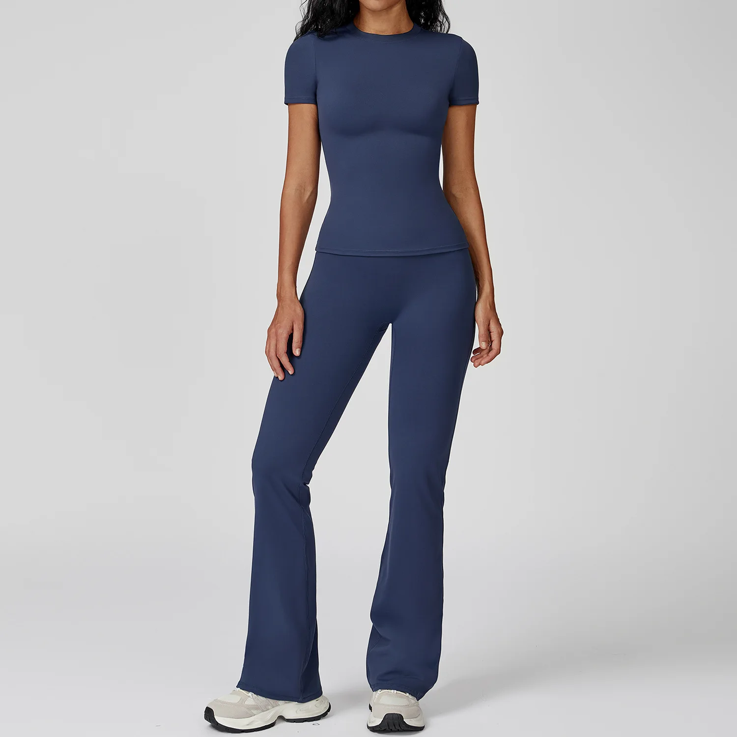 2PCS Yoga Set Women Tracksuits Seamless Workout Set Sportswear Gym Clothing Fitness Sshort Sleeve Crop Top High Waist Leggings