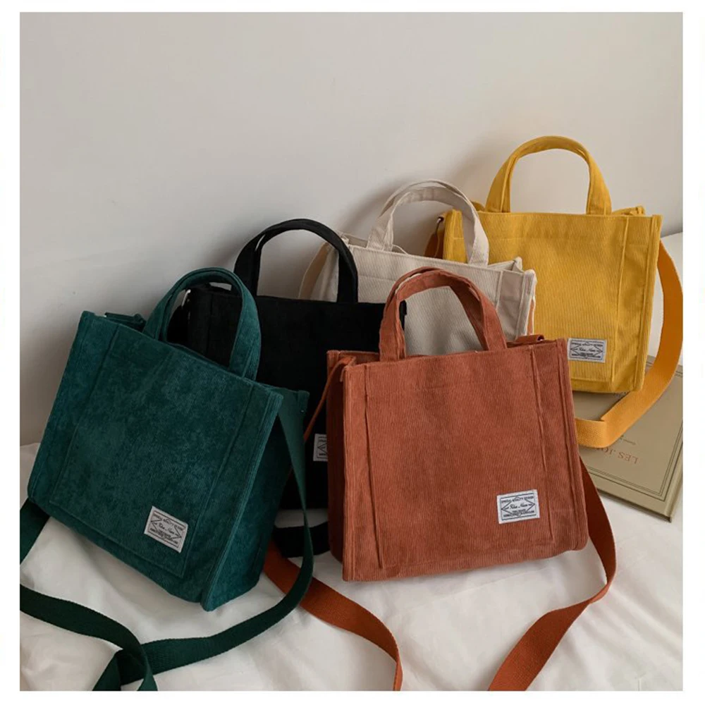 Tas selempang satu bahu bergaris warna-warni baru musim gugur dan musim dingin nama kustom tas genggam Corduroy bordir personal