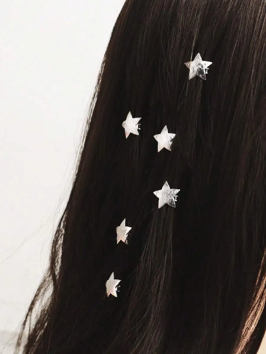 

6pcs Star Shaped Hair Clips For Women Metal Textured Hair Accessories Barrettes Hair Claws