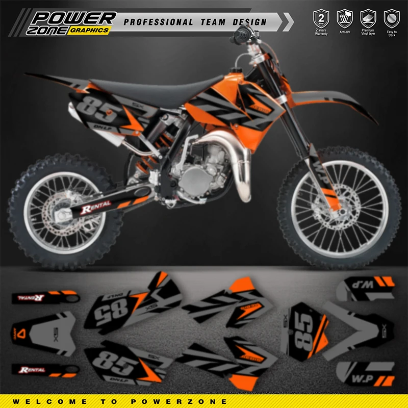 

PowerZone Full Set Graphics Backgrounds Decals Stickers Kits For KTM SX85-105 2003-2012 85cc Number Name Costom