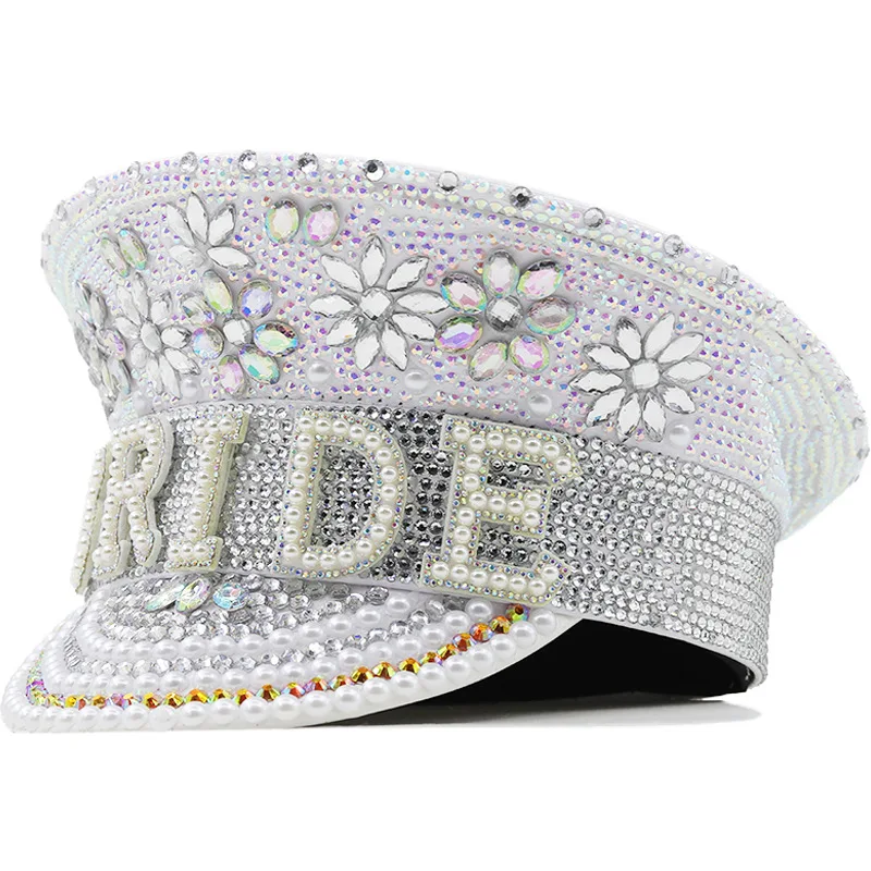 Ladies Wedding Lettering Diamond Hat Silver Sequin Sparkling Captain Tiara Music Festival Hat Party Carnival Performance Cap