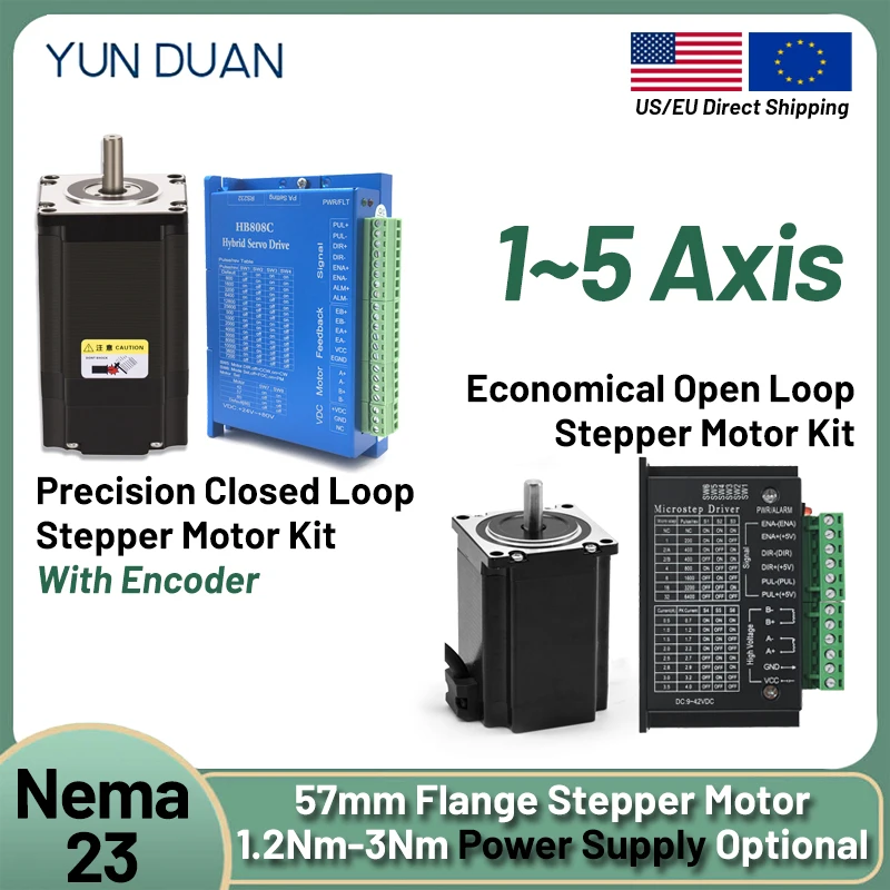 

Nema23 57mm Open/Closed Loop Stepper Motor with Encoder 1.5/2.2/3Nm Easy Servo Motor Hybrid Servo DC Motor 1/2/3/4/5 Axis Kit