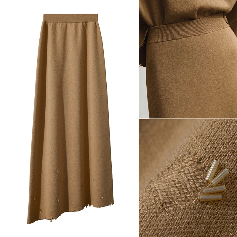 AMII Damesrok 2025, Herfst Nieuwe Minimalistische Effen Kleur Kleding Dames Casual Veelzijdige Lange A-lijn Rokken Voor Vrouw 12554006