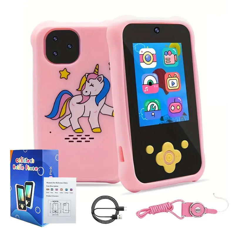 Telefon dla dzieci 2.4 cala z podwójną kamerą (przód/tył), zabawka, odtwarzacz MP3, gry logiczne, zabawka edukacyjna dla chłopców i dziewczynek w wieku 3-8 lat, prezent.
