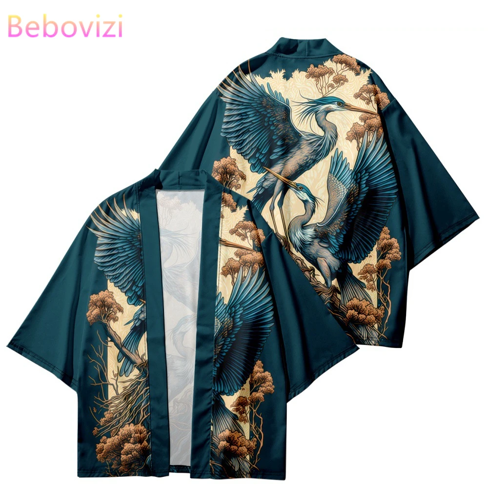 

Fashion Bird Painting Print Cardigan Haori Shirts Women Men Cosplay Yukata Clothing Harajuku Kimono Plus Size 6XL 5XL