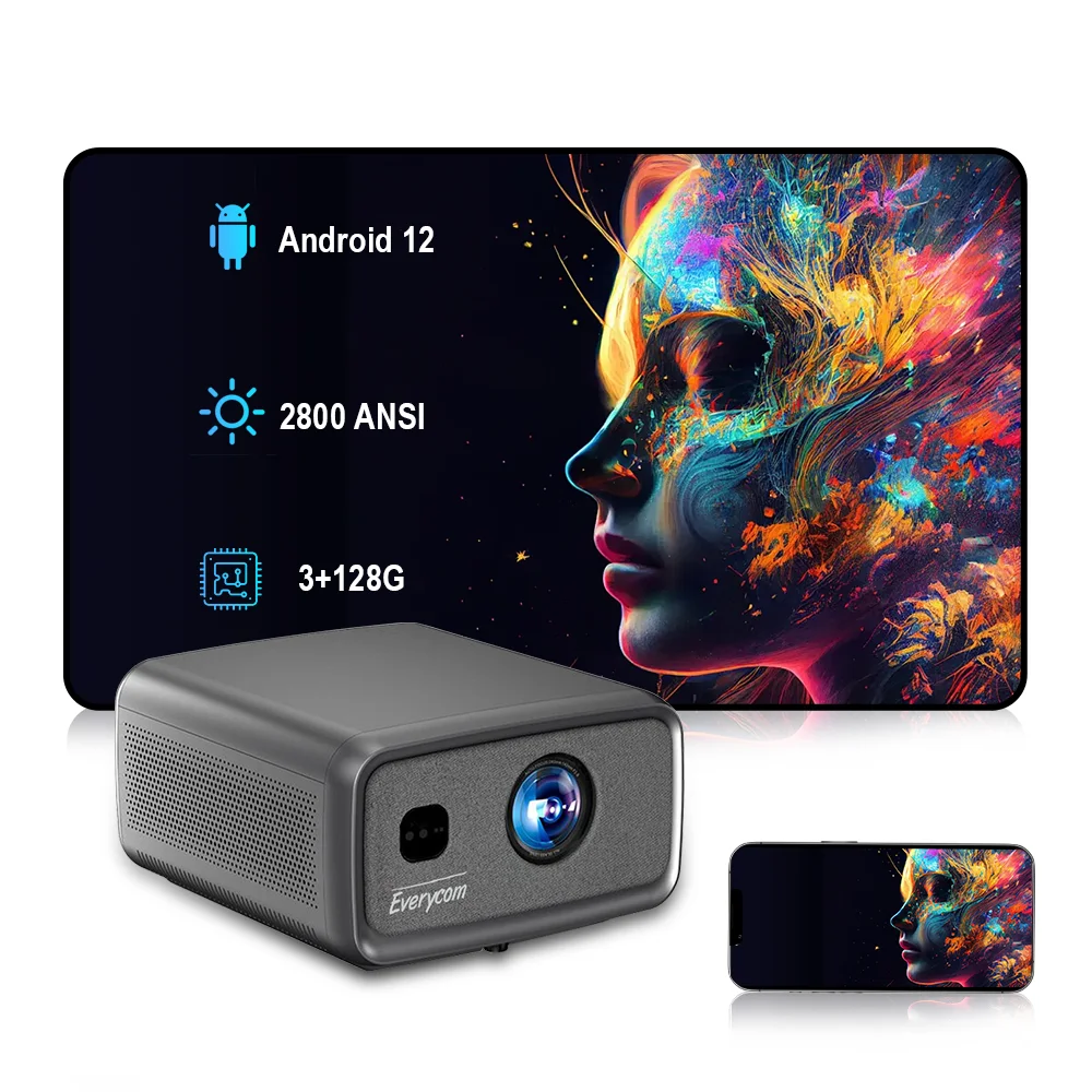 

2800ANSI 4K видеопроектор Android 12 проектор для домашнего кинотеатра видеопроектор 4K MAX 350 ''экран светодиодный ЖК-проектор 4K