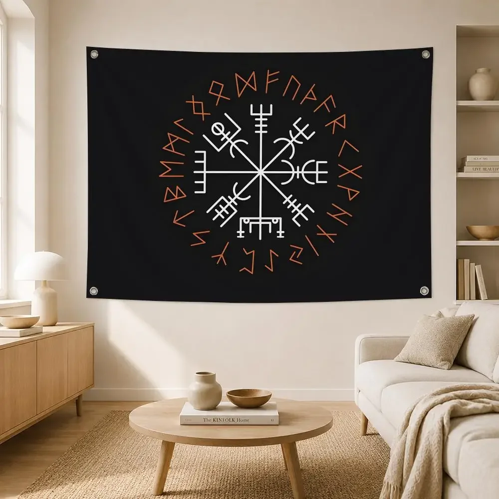 Symbol V-Vegvisir Viking Flags Home Yard & Garden Decor Banner - Indoor Outdoor Wall Hanging Flag