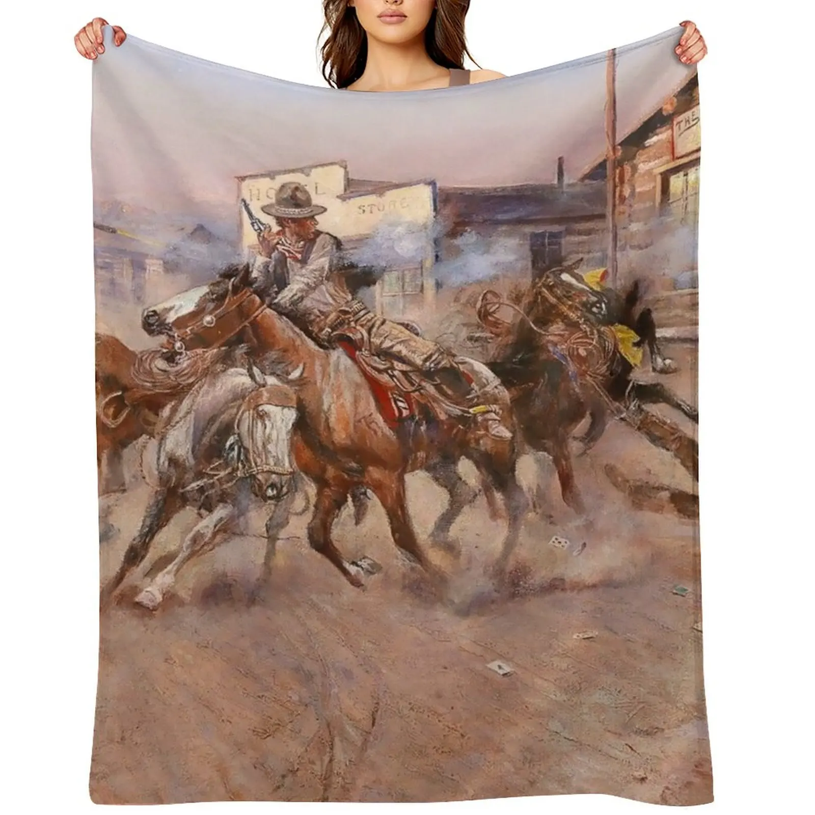

“Smoke of a ‘45” by Charles M Russell Throw Blanket Custom Baby for winter Loose Blankets