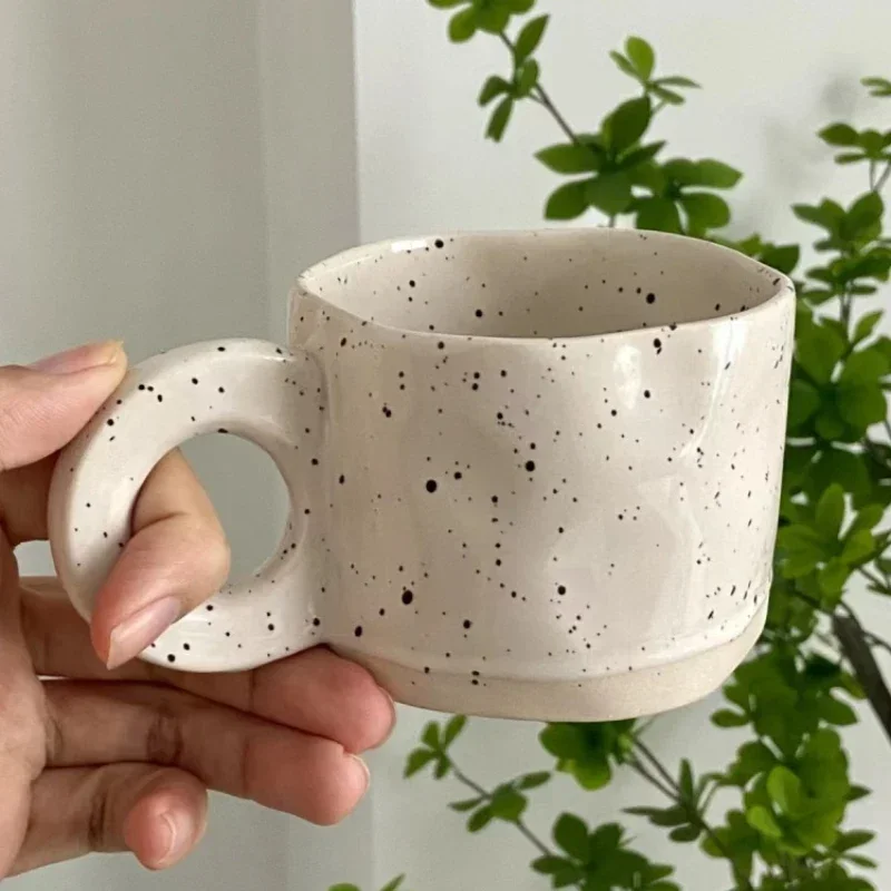 250ml Ceramic Mug Ring Handl Coffee Milk Modern Print Porcelain Mug Handmade Ceramic Hot Chocolate Cup Couple Handgrip Cups Cafe