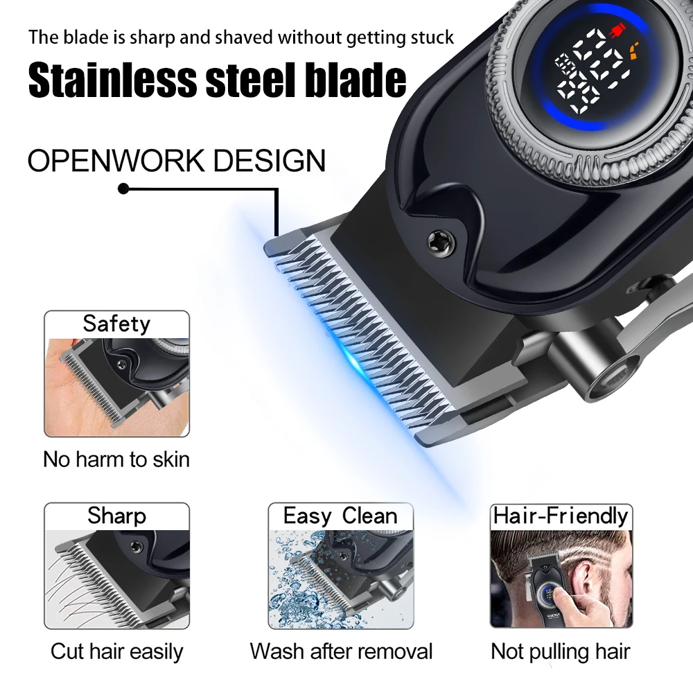 hiena Electric Hair Clippers for Men Professional Cordless Barber Clippers Rechargeable Beard Trimmer LED Display Trimmer