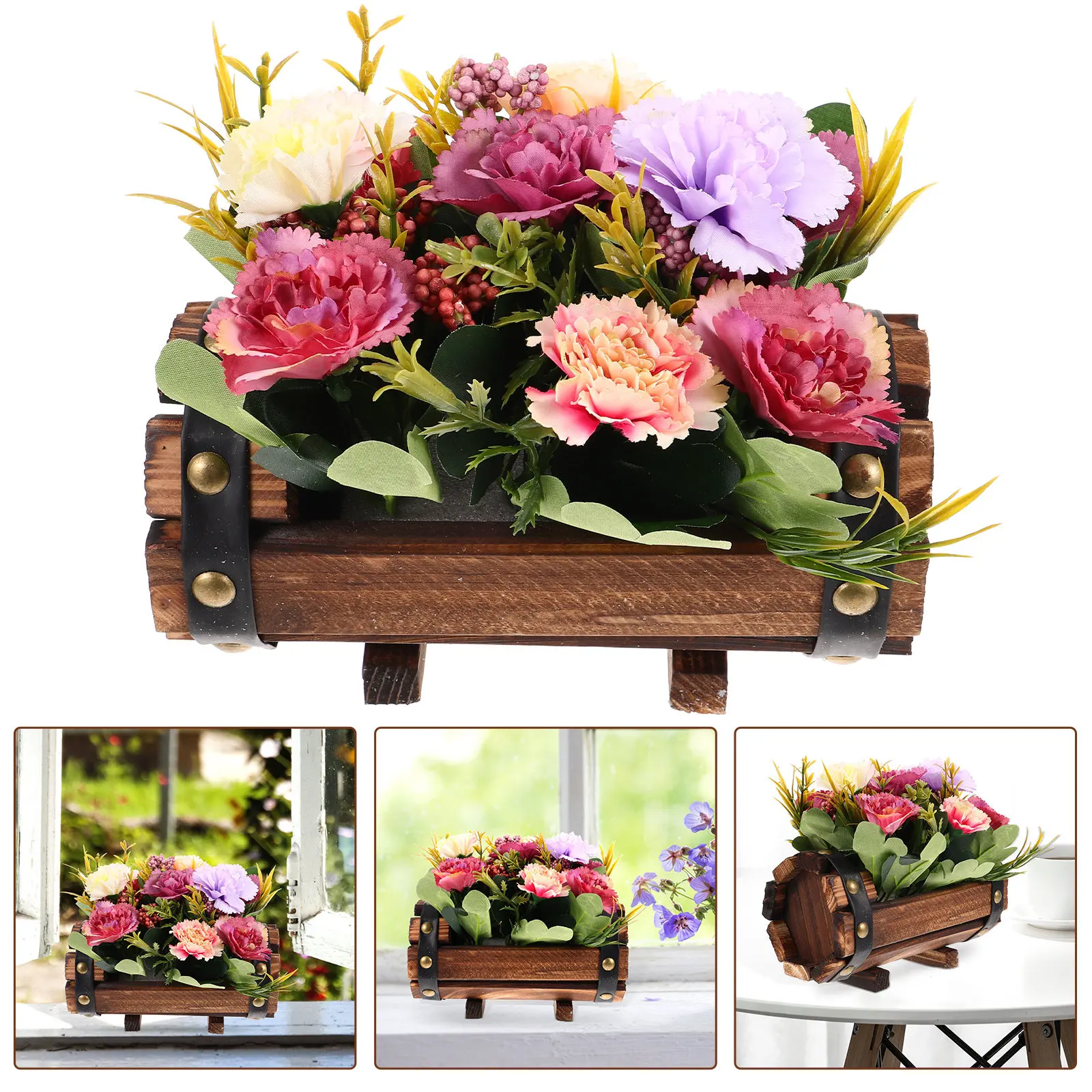 

Набор из 1 шт. антикоррозийных деревянных кашпо в форме бочки для искусственных цветов, декор для дома, сада, балкона