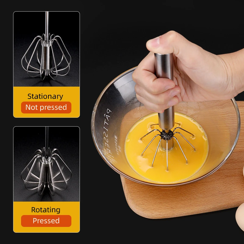 

Semi-Automatic Hand Eggbeater Stirring Whisks Rotating Push Egg Beater Mixer Blending Tools Stainless Easy Use Kitchen Gadgets