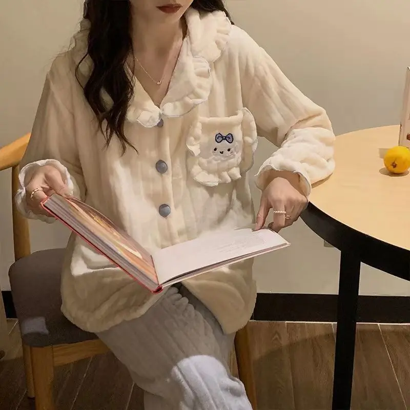 

Ins Style Cinnamoroll Pajamas Girls Autumn Winter Coral Velvet Plus Thickening Warm and Sweet Can Be Worn Outside Home Clothes