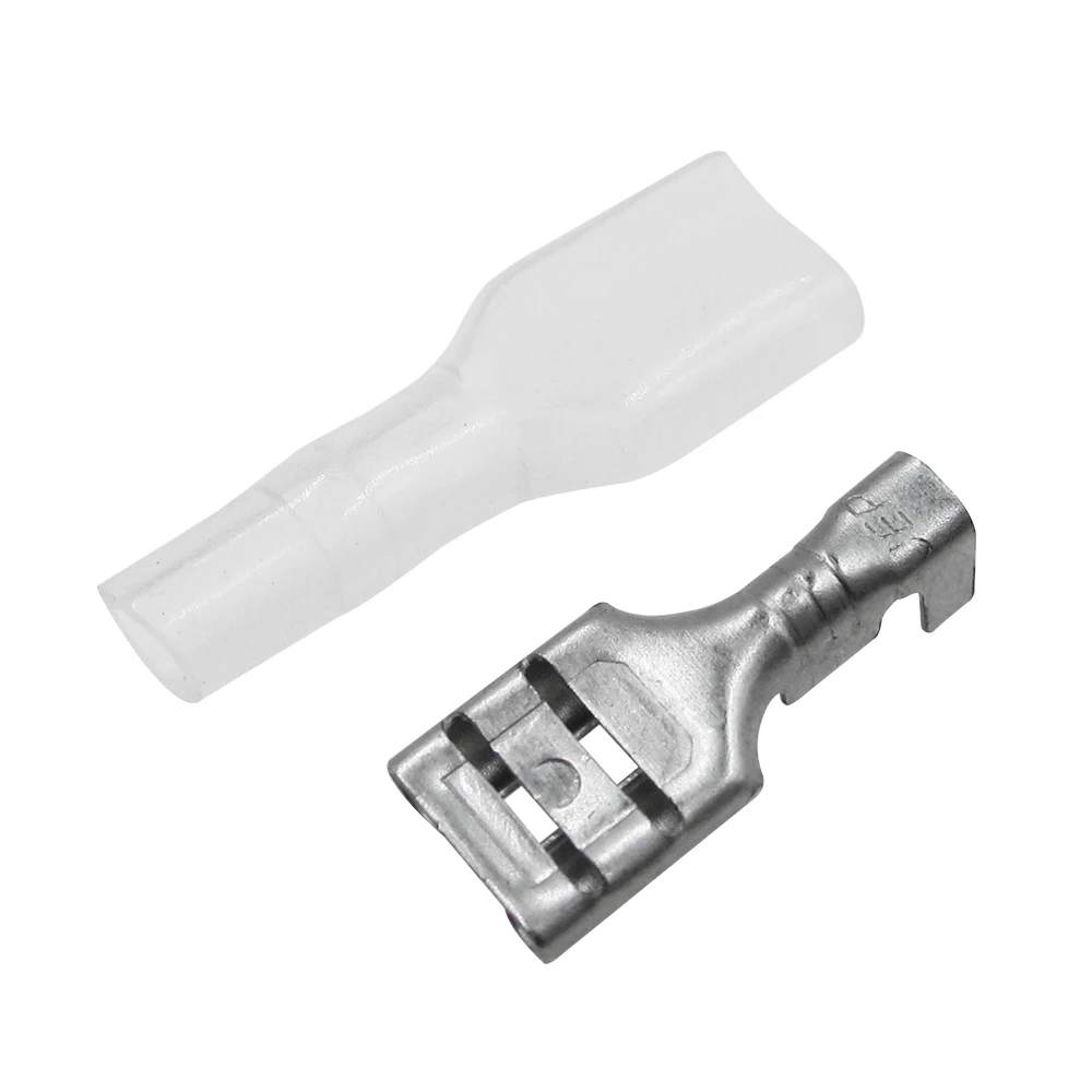 100 unids/lote 6,3 el terminal frío aislado con resorte de enchufe con funda transparente