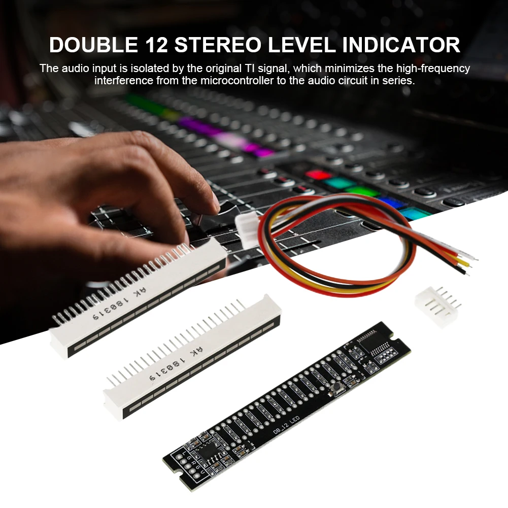 Dual Channel 12 Bit Audio LED Indicator Light Adjustable Light Speed VU Meter Stereo Amplifier Board DIY Electronic Kits