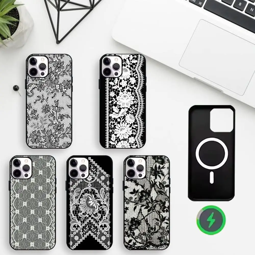 

Lace Style Cool Girl Phone Case For iPhone17,16,15,14,13,12,11 Plus,For Magnetic Wireless Charge Cover