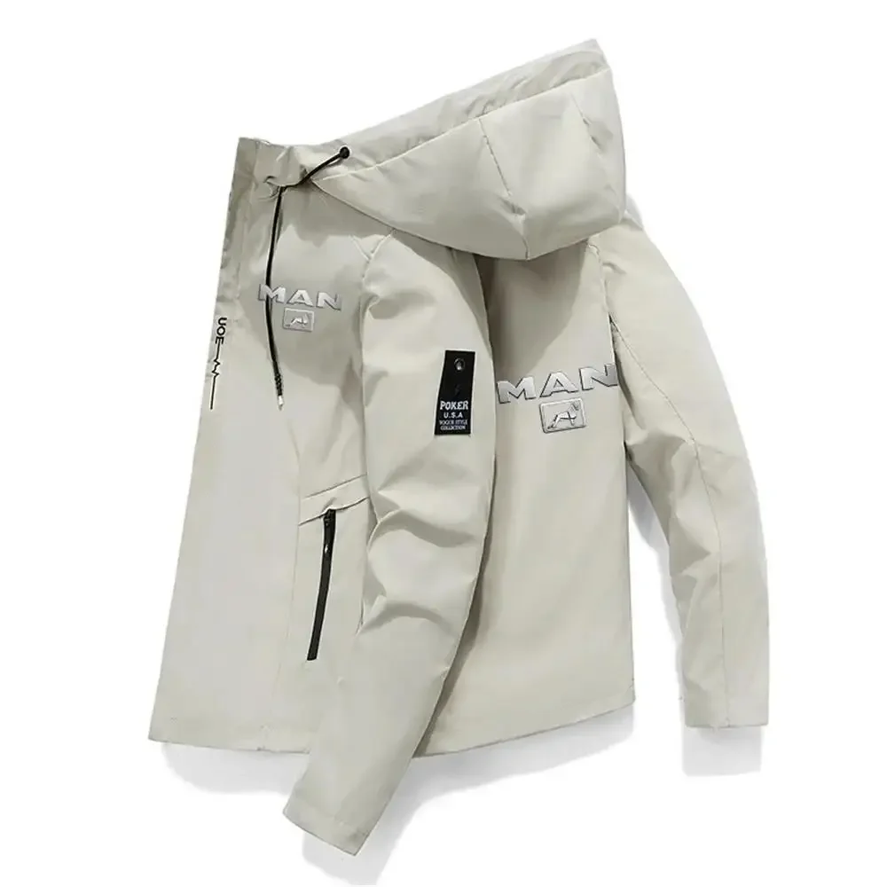 Autumn Winter Truck Logo Print Outdoor Hoodie Jacket Zipper Sweatshirt Motorcycle Bicycle Pullover Men's Casual Streetwear Top