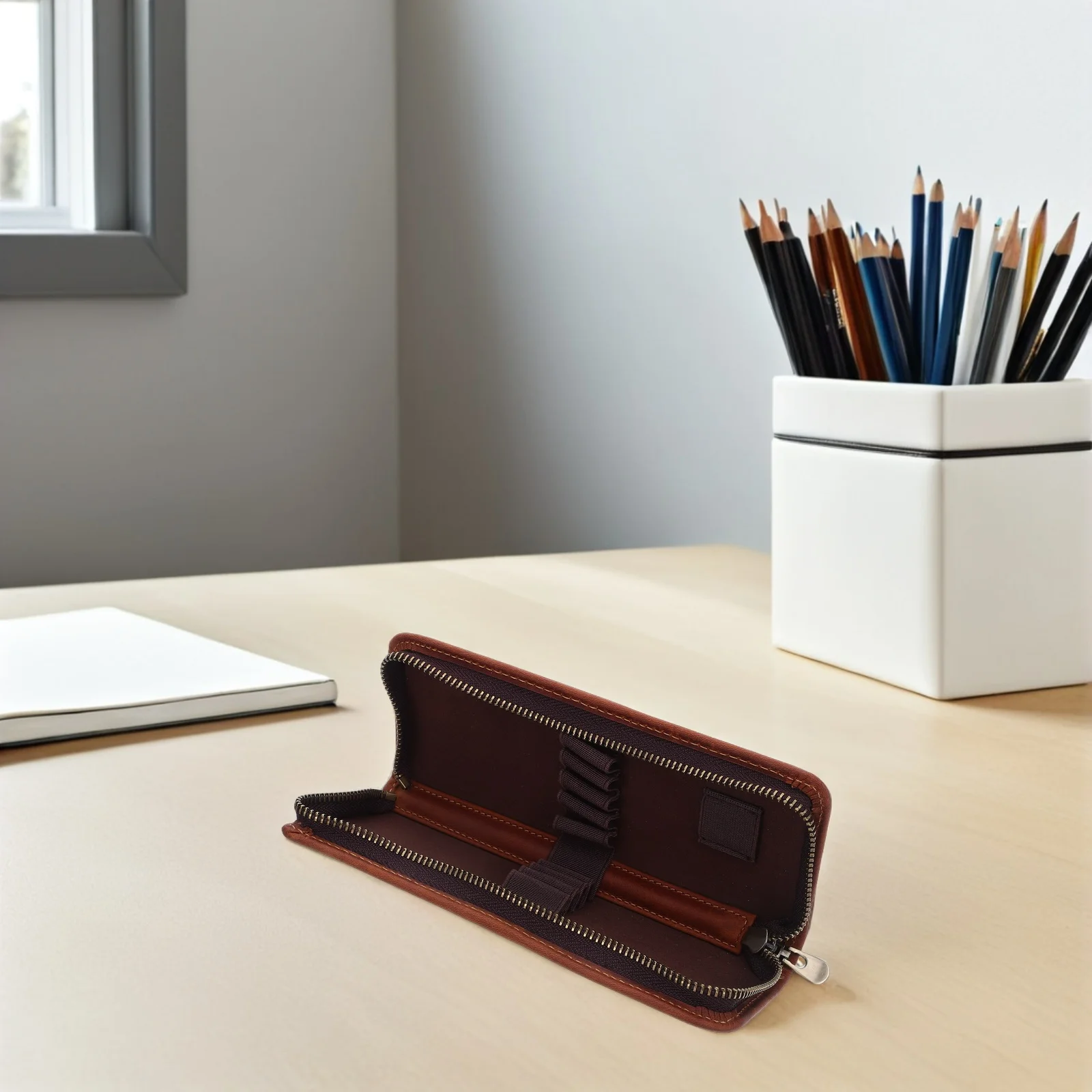 

Retro Pencil Bag Case Stationery Storage Box Pouch Holder Cowhide Marker
