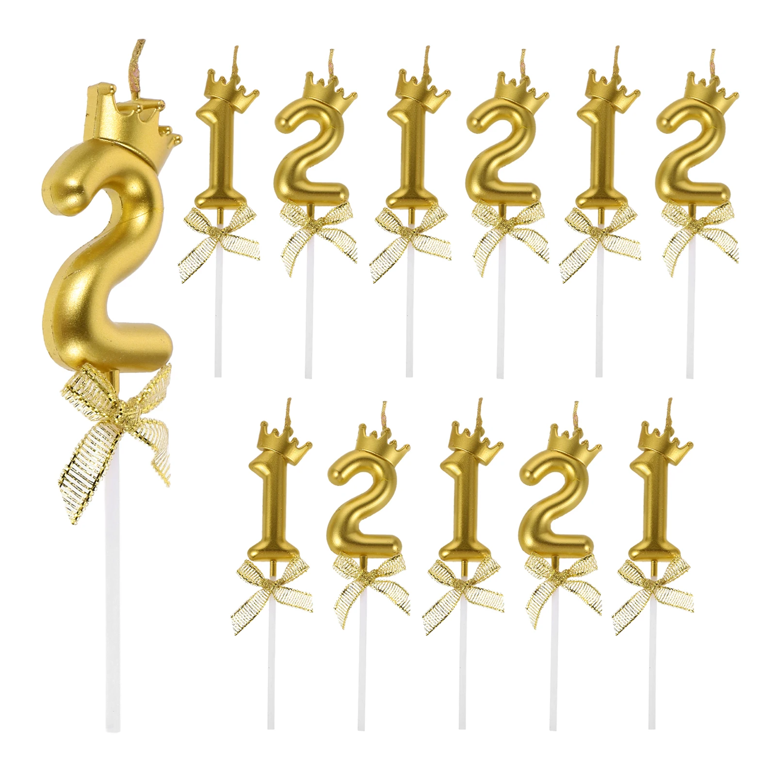

12pcs Golden Birthday Unique Number Decor Crown Bowknot Elegant Stable Milestone Party Baby Shower Numbers Numeral for Cake