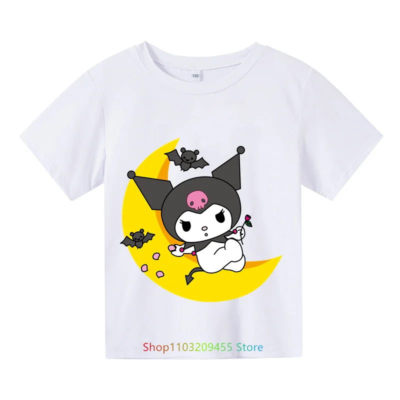 Girls Anime Kuromi Short Sleeve Kids Baby Kids cartoon top Summer kids short sleeve printed sports T-shirt