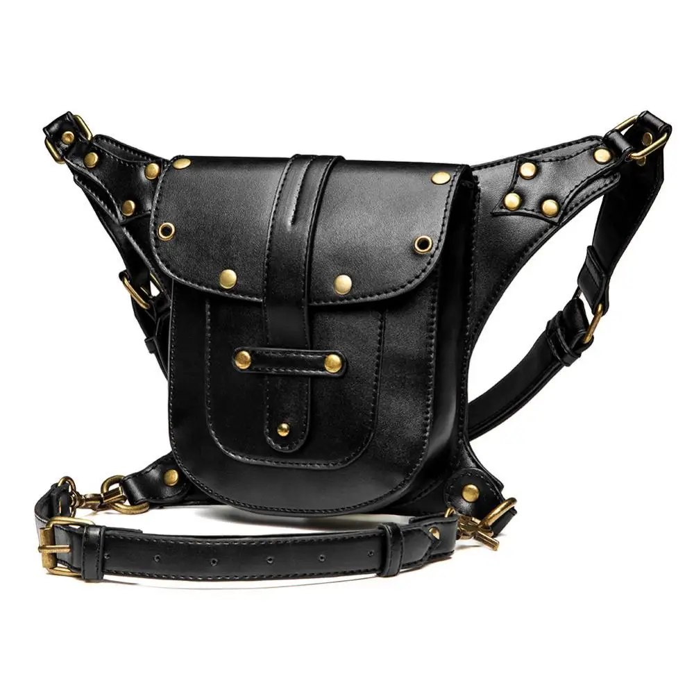 Steampunk Backpack with Multiple Carrying Method Punk Bag Pu Leather Rivets Niche Motorcycle Single Shoulder Crossbody Waist Bag