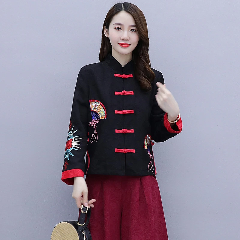 Vêtements ethniques pour femmes, boucles rétro, costume tang de style chinois, vestes améliorées pour mères, Qipao, printemps