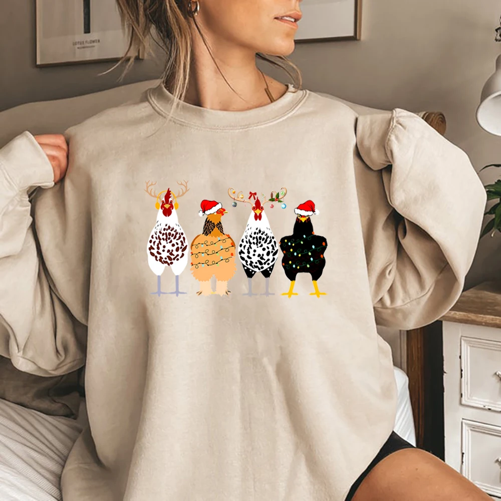 Funny Chickens Sweatshirt Christmas Chickens Sweater Funny Animal Shirt Cute Farmer Hoodies Christmas Country Shirts Farm Gift