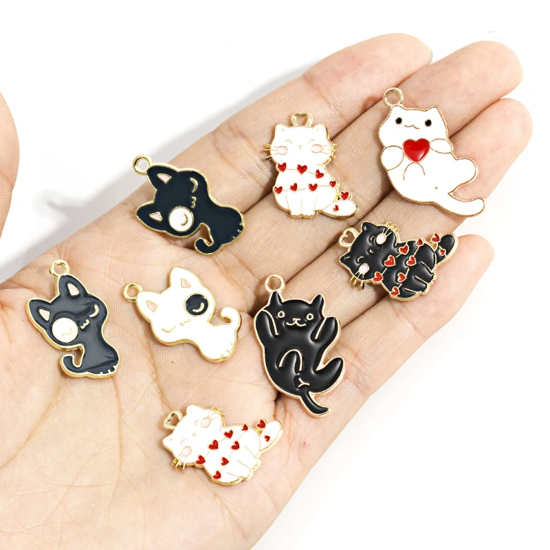 10 sztuk/partia mieszane żywica kroplówka oleju kot wisiorki do robótek śliczne zwierzęce Charms akcesoria Diy kolczyki bransoletki naszyjnik Making