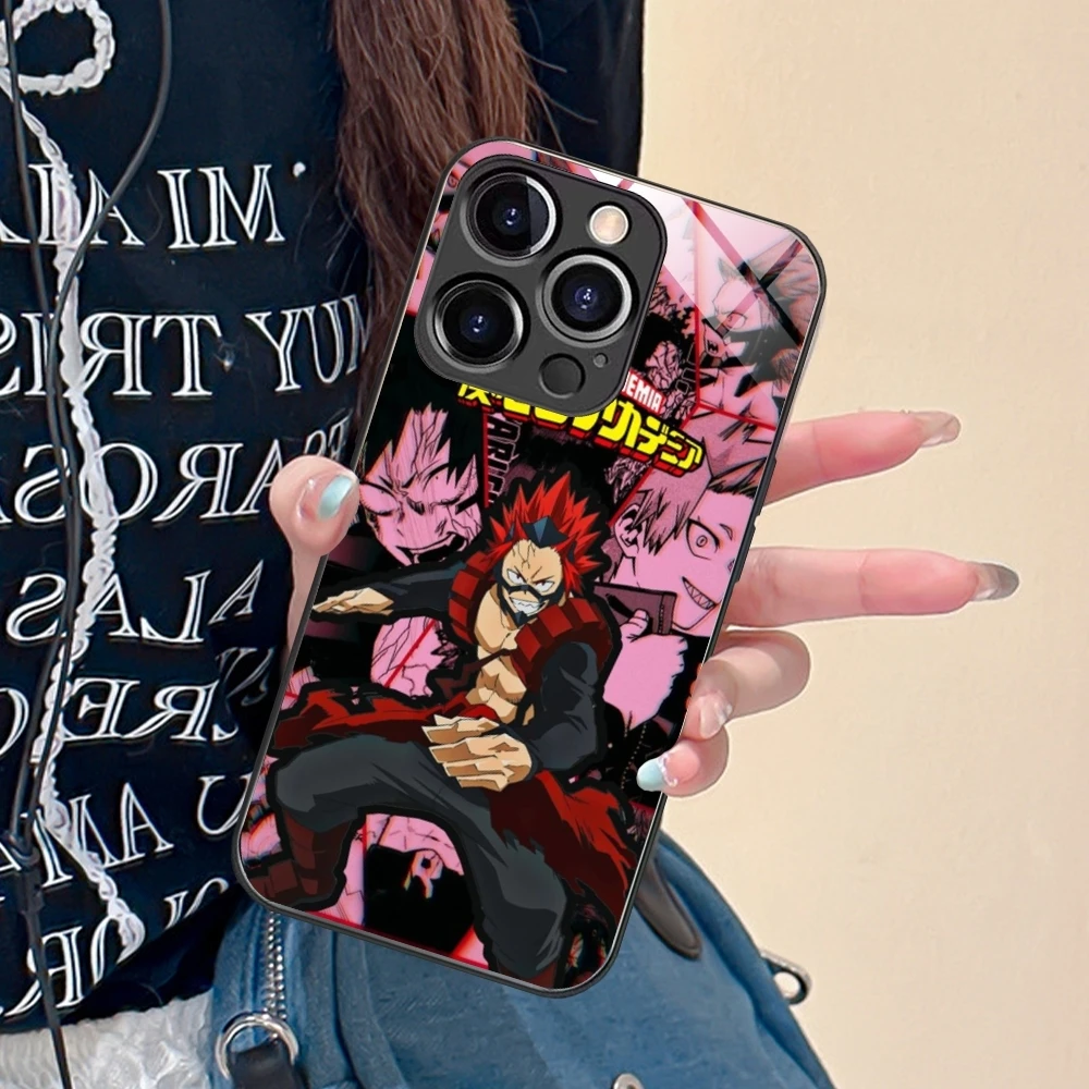 Hero Kirishima Eijirou Mobile Phone Case for iPhone 15 14 13 12 11 X XR XS 8 Pro Max Plus Mini PC Glass Phone Cover Shell