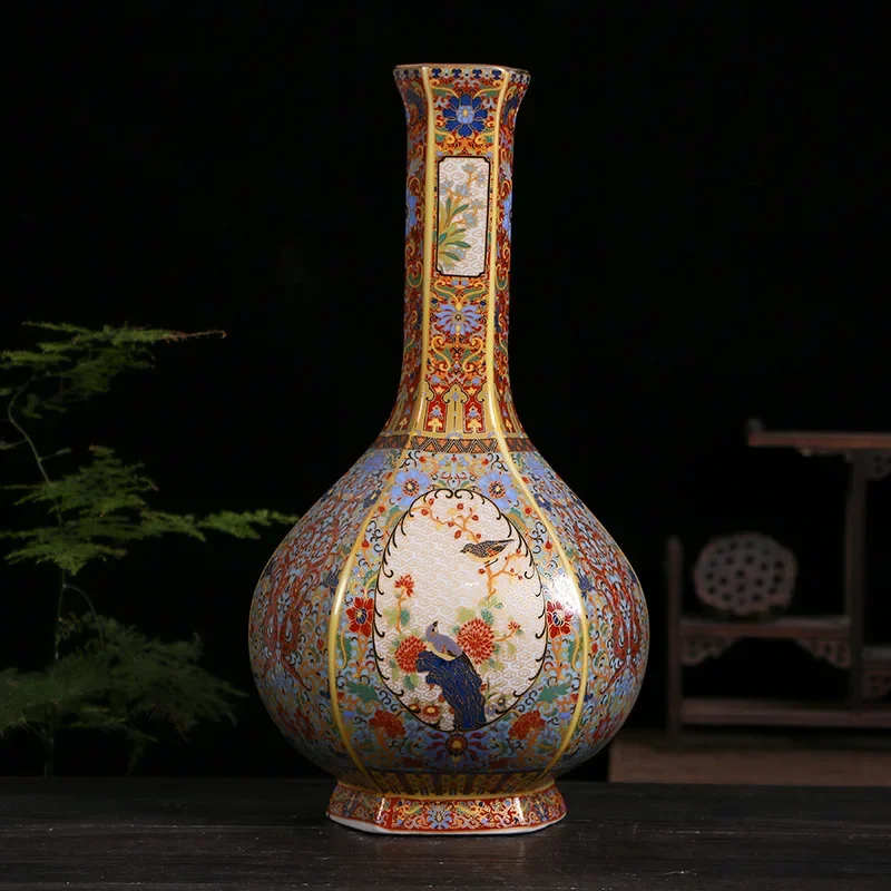 Jingdezhen-Antique Porcelain Enamel Vase, New Chinese Style Imitation, Qing Dynasty, Yongzheng Vase, Living Room Decor Ornaments