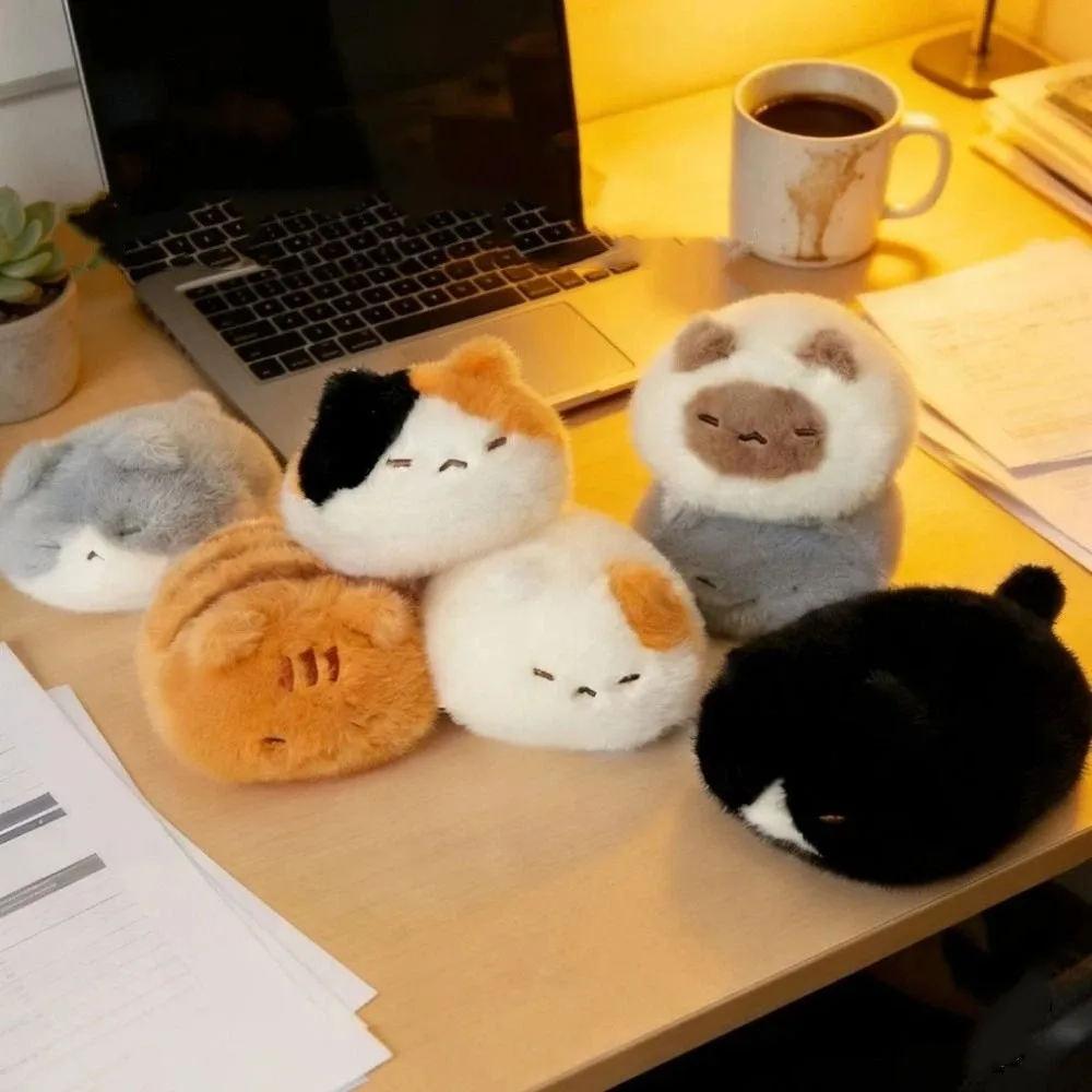 Cartoon Round Drum Cat Plush Toy Fluffy Soft Round Small Bean Bag Plush Doll Kitten Adorable Calico Cat Plush Wrist